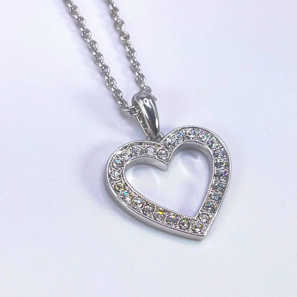 Brilliant Love Swarovski Crystal Open Heart Pendant Necklace